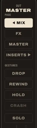 The master column: pages, gestures, master fader